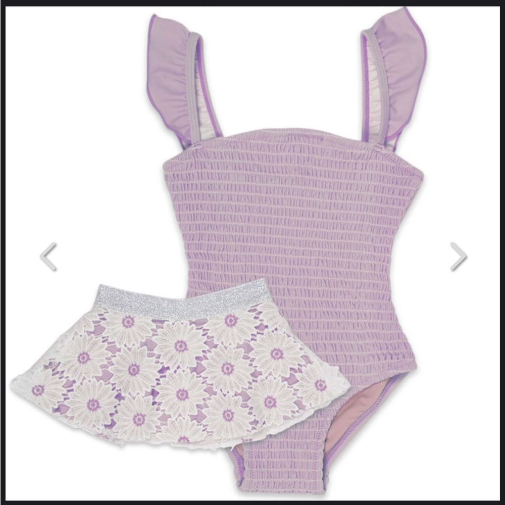 Kids Lavender Ruffled Swimsuit Set shade critters 6